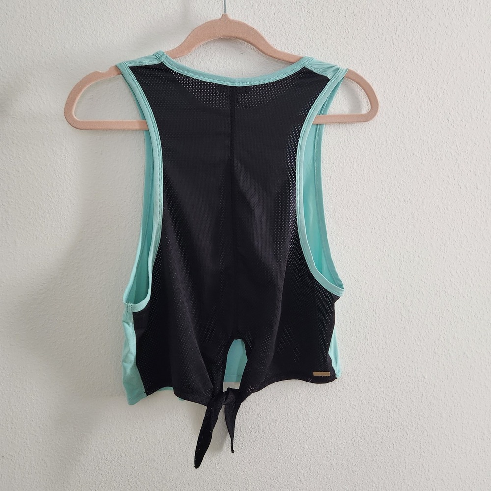 Womens Activewear Mesh Back Tie Crop Tank Top Aqua Blue Black size Small - Picture 2 of 9